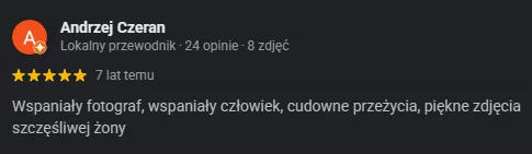 Opinia Google Andrzeja Czerana o zdjęciach wykonanych przez Paradiz Art